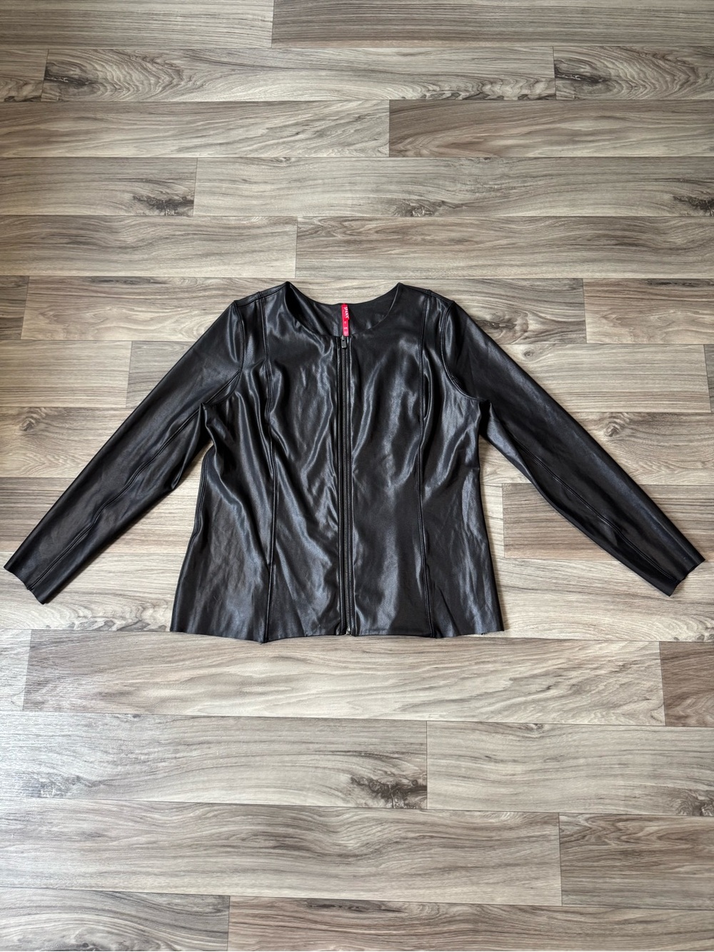 Spanx Women's Faux Leather Moto Jacket Full Zip Stretch in Black Size Large